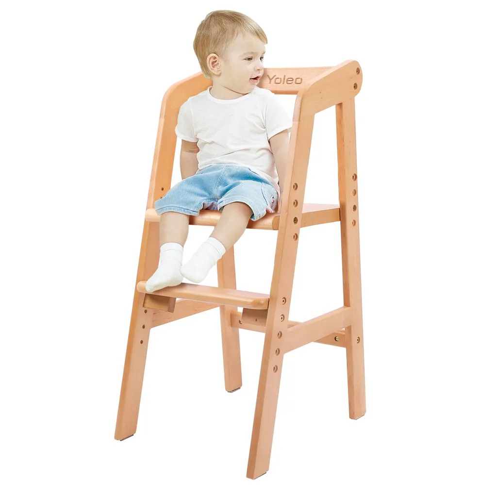 YOLEO hochstuhl, höhenverstellbarer Holzhochstuhl für kinder von 2 bis 12 Jahren, mitwachsender Buchenholz Babystuhl, Stuhl wächst mit dem Baby, zum Essen und Lernen (Natur)